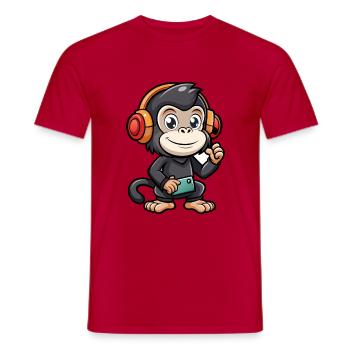 Chimpanzé drôle dessin animé personnage casque musique - T-shirt homme - rouge - Devant - AI Model Male 178 dark (178cm)