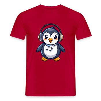 Pinguin Lustige Zeichentrickfigur Kopfhörermusik - Männer T-Shirt - Rot - Vorne - AI Model Male 178 dark (178cm)