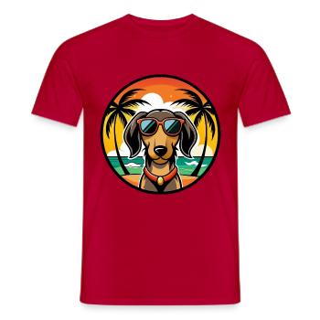 Teckel de Westphalie Race De Chien Dessin Animé Plage - T-shirt homme - rouge - Devant - AI Model Male 178 dark (178cm)