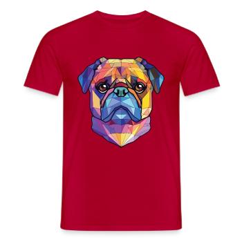 Mops buntes Aquarell Tier Haustier Illustration - Männer T-Shirt - Rot - Vorne - AI Model Male 178 dark (178cm)