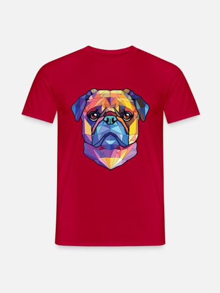 Mops buntes Aquarell Tier Haustier Illustration - Männer T-Shirt - Rot