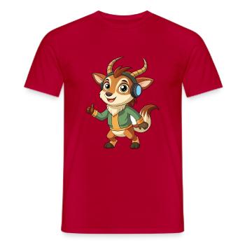 Antilope Lustige Cartoon Figur Kopfhörer Musik - Männer T-Shirt - Rot - Vorne - AI Model Male 178 dark (178cm)