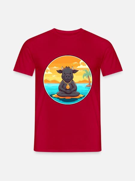 Buffalo Cartoon Yoga Strand Sommer Illustration - Männer T-Shirt - Rot