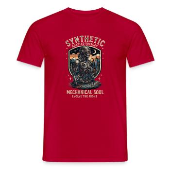 Cybernetic Mechanical Soul / Synthetic  Cyberpunk - Männer T-Shirt - Rot - Vorne - AI Model Male 178 dark (178cm)
