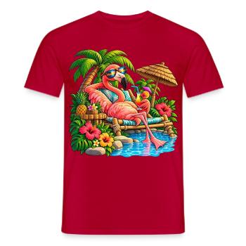 Flamingo im Tropenparadies – Sommer Relax - Männer T-Shirt - Rot - Vorne - AI Model Male 178 dark (178cm)
