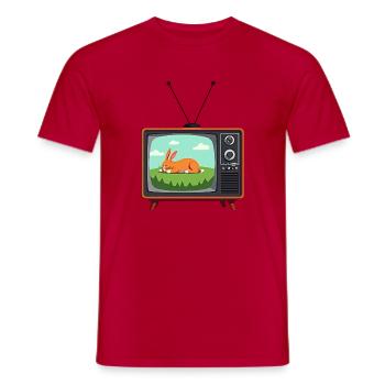 Retro Fernseher mit schlafendem Hasen - Männer T-Shirt - Rot - Vorne - AI Model Male 178 dark (178cm)