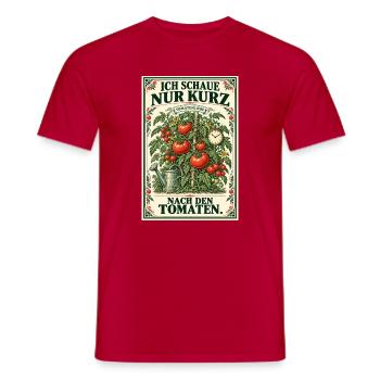 Nur kurz nach den Tomaten – Vintage-Gartenmotiv - Männer T-Shirt - Rot - Vorne - AI Model Male 178 dark (178cm)