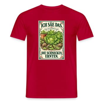 Ich säe, die Schnecken ernten – Vintage-Garten - Männer T-Shirt - Rot - Vorne - AI Model Male 178 dark (178cm)