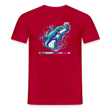 Cyber Gekko – Neon Circuit Echse - Männer T-Shirt - Rot - Vorne - AI Model Male 178 dark (178cm)