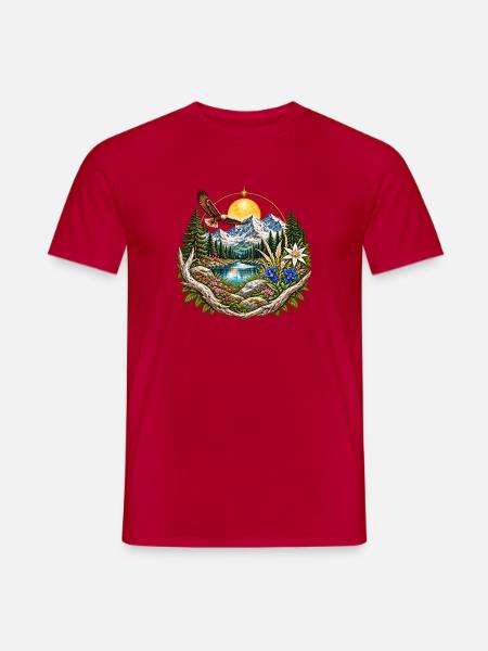 Mondlichtwald Bergsee Kreis - Männer T-Shirt - Rot