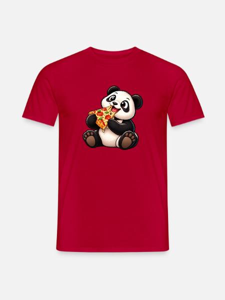 Cooler Pinguin mit Pizza Cartoon - Männer T-Shirt - Rot