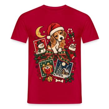 Weihnachts-Beagle-Welpendesign – Festlicher Hund - Männer T-Shirt - Rot - Vorne - AI Model Male 178 dark (178cm)