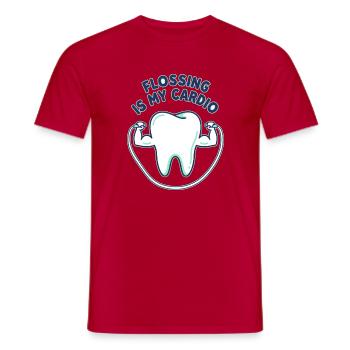 Zahnseide ist mein Cardio-Abzeichen – Zahnhumor-Abzeichen - Männer T-Shirt - Rot - Vorne - AI Model Male 178 dark (178cm)