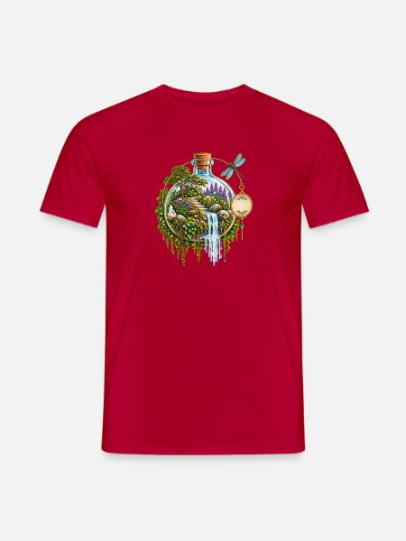 Gartenflasche: Wasserfall im Zauberwald - Männer T-Shirt - Rot