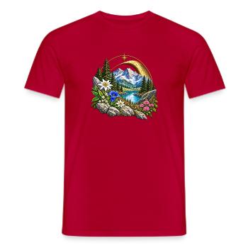 Mondbogen Garten Bergsee Landschaft - Männer T-Shirt - Rot - Vorne - AI Model Male 178 dark (178cm)