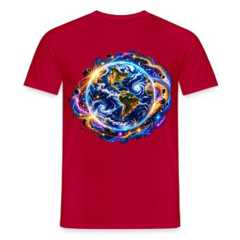 Planet Erde – Kosmische Neon Weltraum Kunst - Männer T-Shirt - Rot - Vorne - AI Model Male 178 dark (178cm)