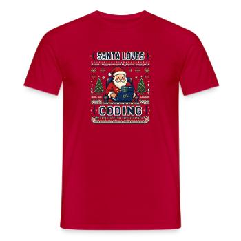 Santa Loves Coding Pixel Ugly Sweater - Männer T-Shirt - Rot - Vorne - AI Model Male 178 dark (178cm)