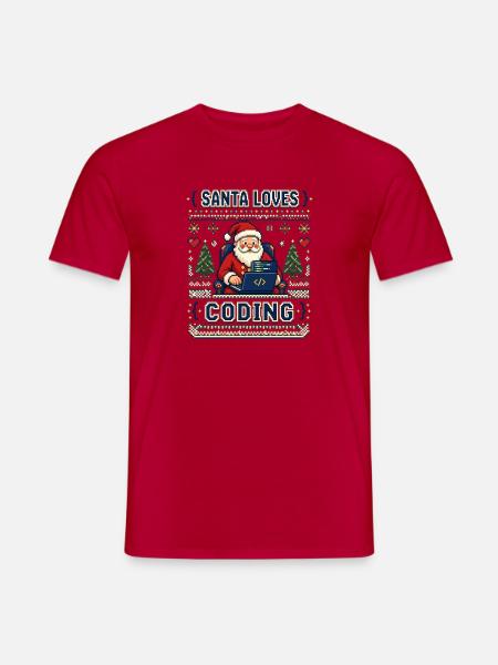 Santa Loves Coding Pixel Ugly Sweater - Männer T-Shirt - Rot