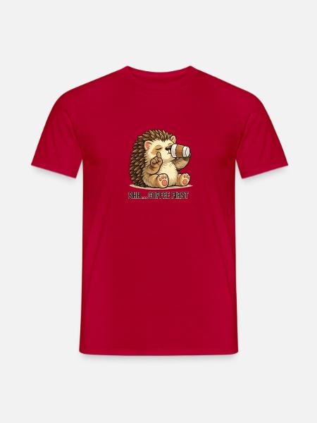 Igel mit Kaffee und Spruch für Morgenmuffel - Männer T-Shirt - Rot