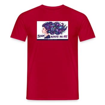 Kosmische Blüten im Haar - Männer T-Shirt - Rot - Vorne - AI Model Male 178 dark (178cm)