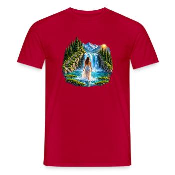 Magischer Wasserfall - Männer T-Shirt - Rot - Vorne - AI Model Male 178 dark (178cm)