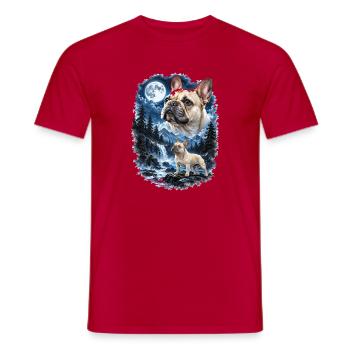  Französische Bulldogge Im Mondschein Bei - Männer T-Shirt - Rot - Vorne - AI Model Male 178 dark (178cm)