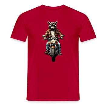 Waschbär auf Oldtimer-Motorrad, Gravur – ohne Text - Männer T-Shirt - Rot - Vorne - AI Model Male 178 dark (178cm)
