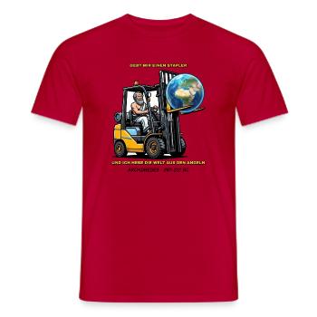 Archimedes – Gebt mir einen Stapler Gabelstapler - Männer T-Shirt - Rot - Vorne - AI Model Male 178 dark (178cm)
