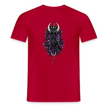 Mystische schwarze Katze mit Monden und Kristallen - Männer T-Shirt - Rot - Vorne - AI Model Male 178 dark (178cm)