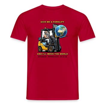 Archimedes – Gebt mir einen Stapler - Männer T-Shirt - Rot - Vorne - AI Model Male 178 dark (178cm)
