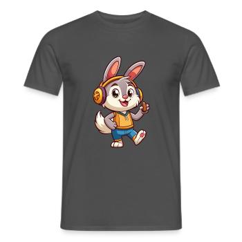 Rabbit Funny Cartoon Character Headphone Music - Men's T-Shirt - charcoal grey - Front - AI Model Male 178 light (178cm)
