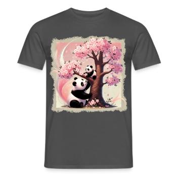 Mama und Baby-Pandas am Kirschbaum - Männer T-Shirt - Anthrazit - Vorne - AI Model Male 178 light (178cm)