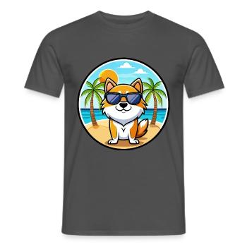 Hokkaido Dog Breed Cartoon Sunglasses Beach - Men's T-Shirt - charcoal grey - Front - AI Model Male 178 light (178cm)