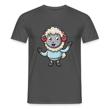 Sheep Funny Cartoon Character Headphone Music - Men's T-Shirt - charcoal grey - Front - AI Model Male 178 light (178cm)