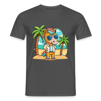 Cheval Drôle Dessin Animé Plage Été Lunettes de soleil - T-shirt homme - charbon - Devant - AI Model Male 178 light (178cm)
