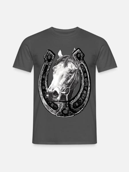 Pferd schaut durch ein Hufeisen - Männer T-Shirt - Anthrazit
