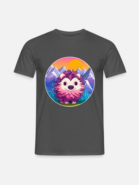 Igel Aquarell Karikatur Kawaii Haustier Tier Colo - Männer T-Shirt - Anthrazit