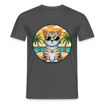 Schottische Falte Kurzhaarkatze Rasse Cartoon Strand - Männer T-Shirt - Anthrazit - Vorne - AI Model Male 178 light (178cm)