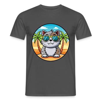 Schottische Falte Kurzhaarkatze Rasse Cartoon Strand - Männer T-Shirt - Anthrazit - Vorne - AI Model Male 178 light (178cm)