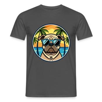 Mops Hund Rasse Cartoon Sonnenbrille Strand - Männer T-Shirt - Anthrazit - Vorne - AI Model Male 178 light (178cm)