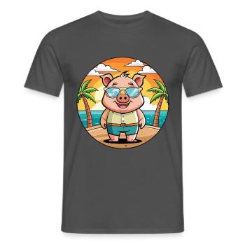 Cochon Drôle Dessin Animé Plage De Plage Lunettes - T-shirt homme - charbon - Devant - AI Model Male 178 light (178cm)