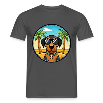 Black And Tan Coonhound Dog Breed Cartoon Beach - Men's T-Shirt - charcoal grey - Front - AI Model Male 178 light (178cm)