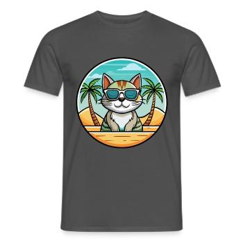 American Wirehair Cat Breed Cartoon Sunglass Beach - Men's T-Shirt - charcoal grey - Front - AI Model Male 178 light (178cm)