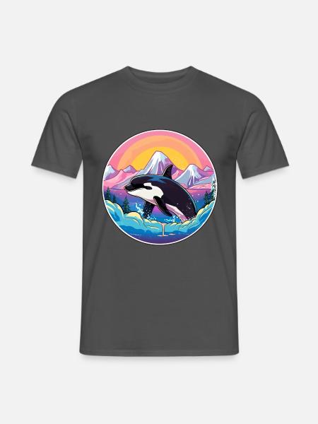 Orca Aquarell Karikatur Kawaii Haustier Tier Bunt - Männer T-Shirt - Anthrazit