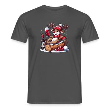 Lustiges Rentier mit Rotwein zu Weihnachten - Männer T-Shirt - Anthrazit - Vorne - AI Model Male 178 light (178cm)