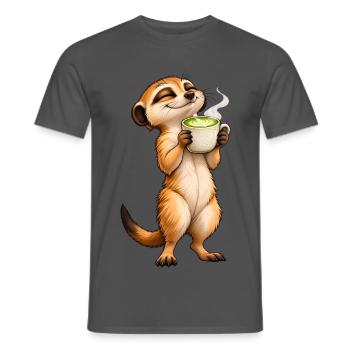 Erdmännchen mit Matcha Latte – Süße Teepause - Männer T-Shirt - Anthrazit - Vorne - AI Model Male 178 light (178cm)