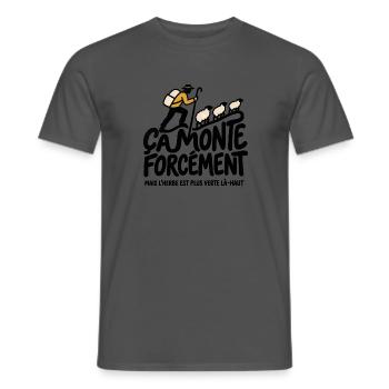 Es geht unvermeidlich nach oben – Humor Transhumanz Montagne - Männer T-Shirt - Anthrazit - Vorne - AI Model Male 178 light (178cm)