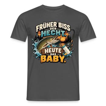 Früher Biss Hecht – Heute Baby - Männer T-Shirt - Anthrazit - Vorne - AI Model Male 178 light (178cm)