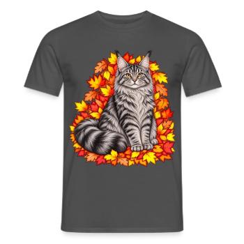 Herbstkatze auf Blätterkranz - Männer T-Shirt - Anthrazit - Vorne - AI Model Male 178 light (178cm)
