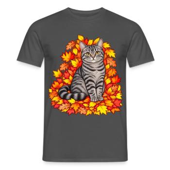 Herbstkatze in bunten Blättern - Männer T-Shirt - Anthrazit - Vorne - AI Model Male 178 light (178cm)